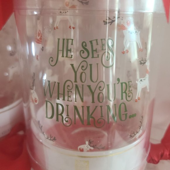 "He Sees You When You're Drinking" Stemless Wine Glass New In Package - Picture 5 of 5